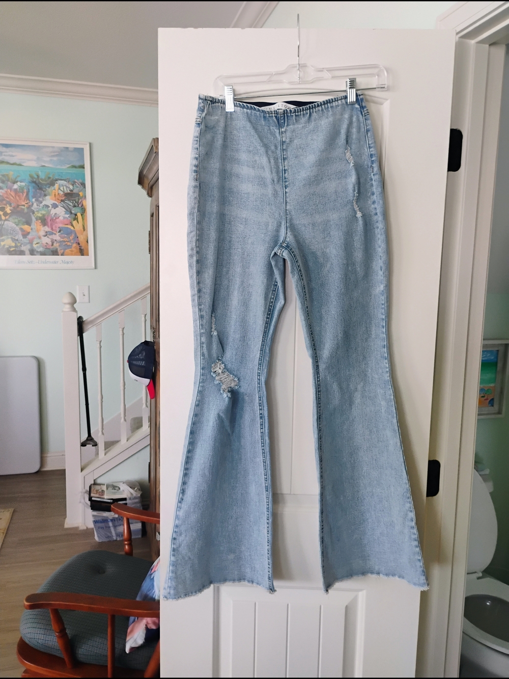 Tinseltown Light Blue Distressed Flare Jeans